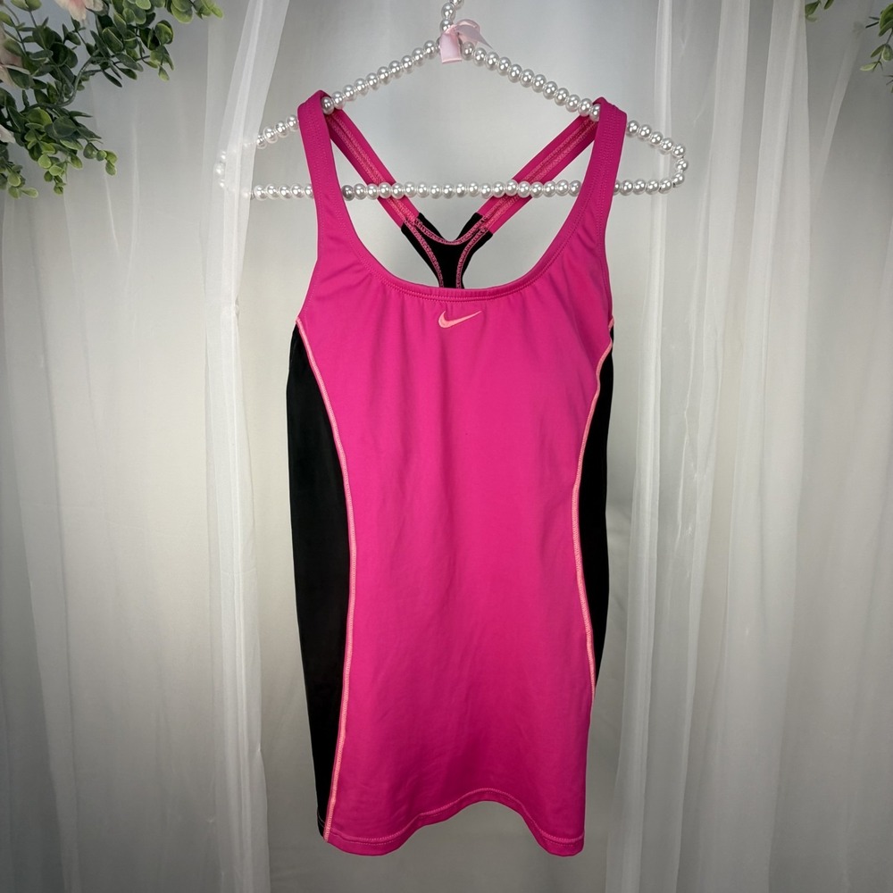 Nike Womens Tankini Swim‎ Top Racerback Black Pink Size Medium